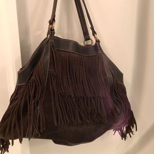 Hogan suede tote with fringe brown